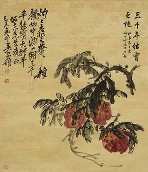 吳昌碩 壽桃圖 絹本鏡心