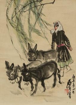 黃胄 牧驢圖 紙本鏡心