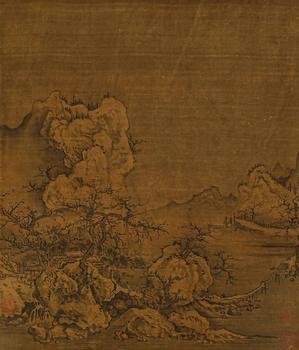 明 佚名 山水人物圖 絹本掛軸