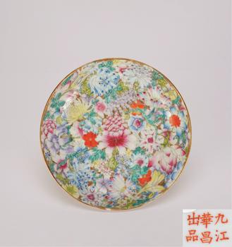 民國 粉彩百花不落地盤