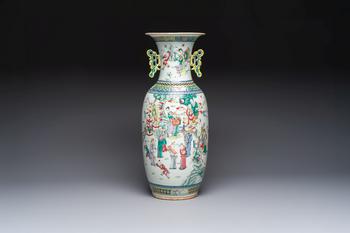 A Chinese famille rose vase with narrative design, 19th C.