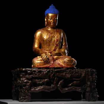 明 木雕漆金釋迦牟尼坐像  關(guān)東藏家舊藏