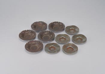 金壽堂鐵打出雪月花茶托一組  錫製詩文茶托一組