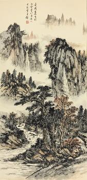 層巖松壑 68.5×33cm 紙本設(shè)色鏡心