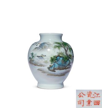 民國 粉彩農(nóng)耕圖罐