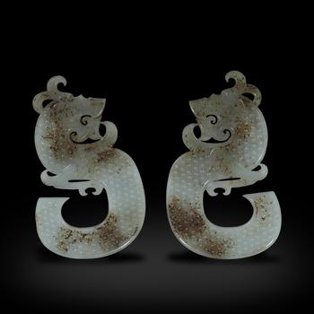 漢代   白玉龍紋佩一對