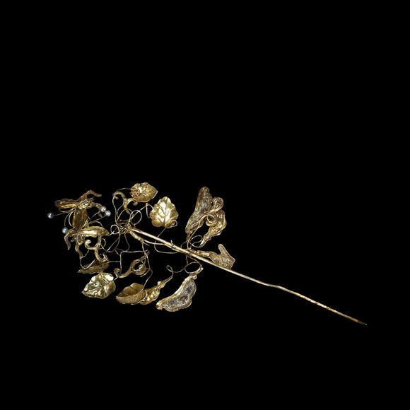 春和美術(shù)鎏金花葉蝴蝶發(fā)簪