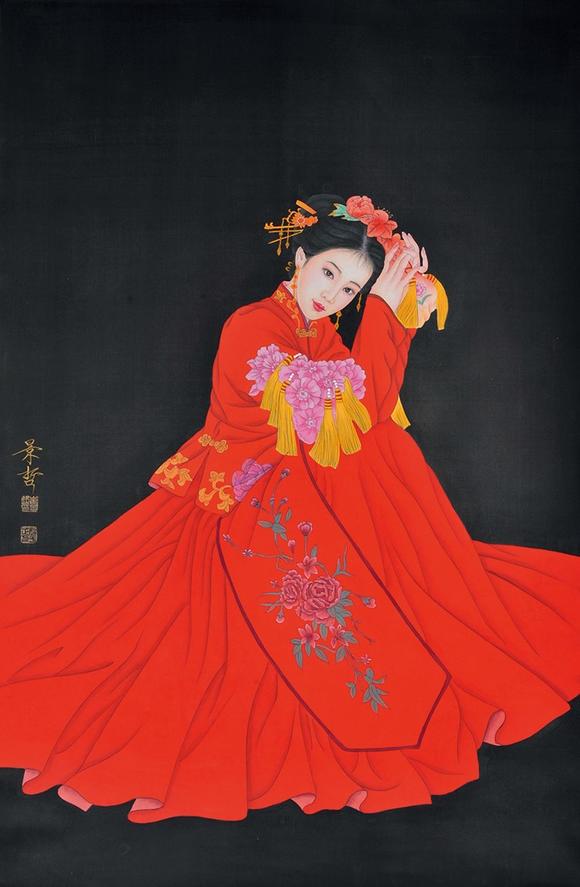 中佳信拍賣崔景哲 大紅袍仕女圖
