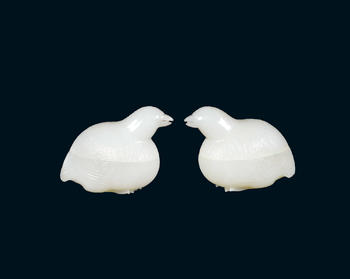 白玉安居樂業(yè)蓋盒一對