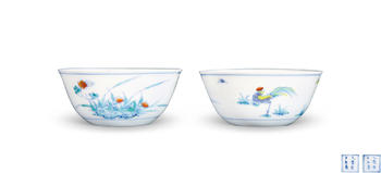 斗彩雄雞圖茶圓一對(duì)