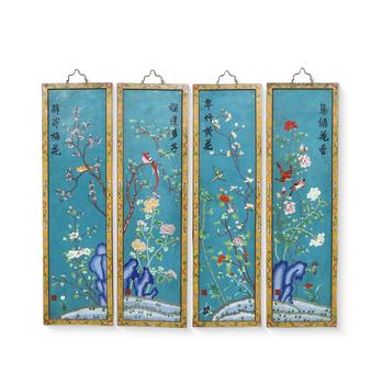 景泰藍(lán)嵌寶花鳥四條屏