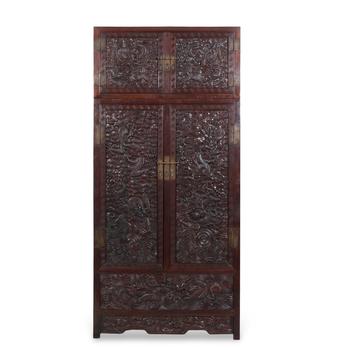 紅木浮雕龍紋頂箱柜