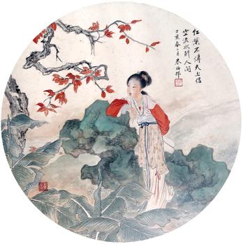 朱梅邨    仕女 團(tuán)扇扇面
