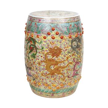 粉彩描金五龍紋鼓墩