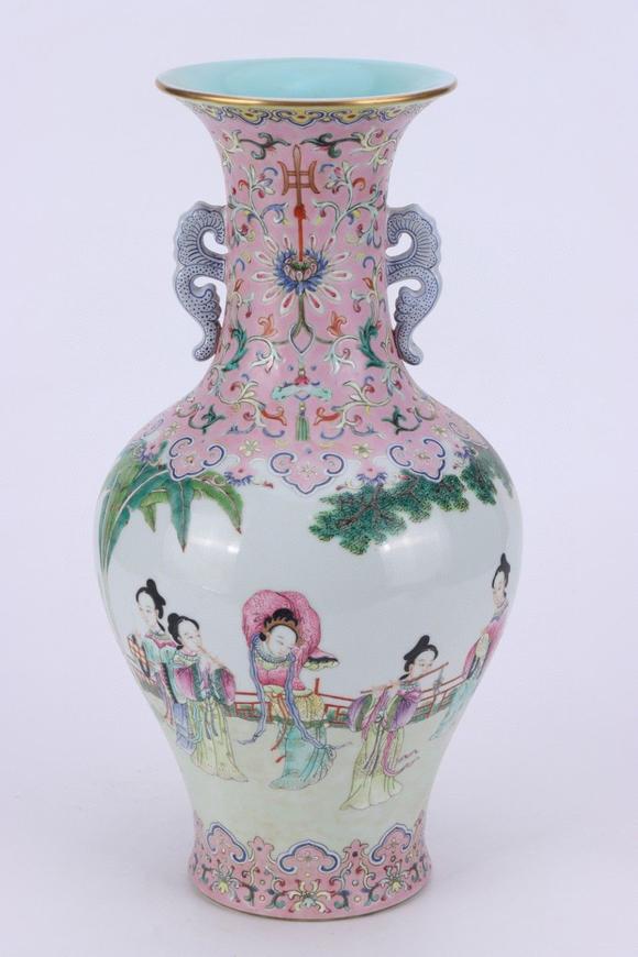 道光粉彩十二花神双耳瓶