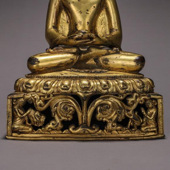 尼泊尔马拉王朝铜鎏金阿弥陀佛