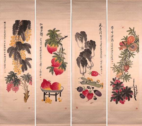 九天万象齐白石 花卉四条屏
