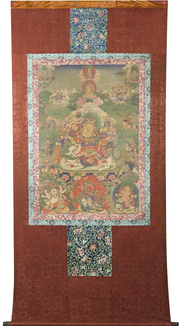 auction llcthangka with yellow mammon from qing 清代黄财神唐卡