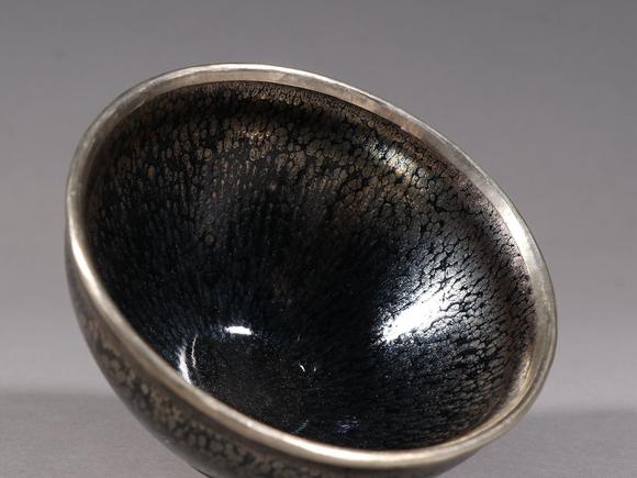 宋建窑油滴包银茶盏