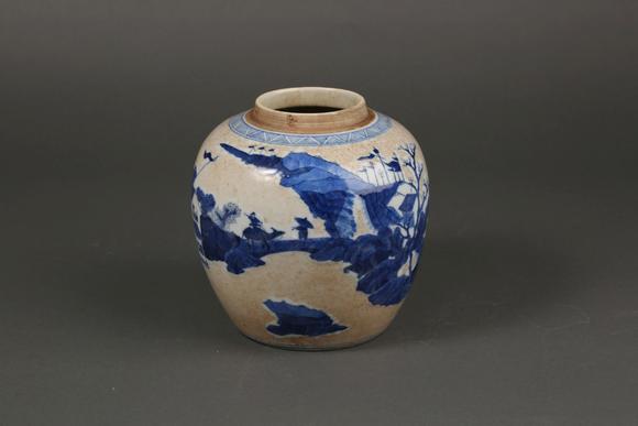 北京羿趣清光绪 哥釉青花渔樵耕读纹罐