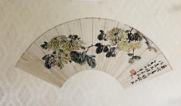 陈半丁菊花扇面