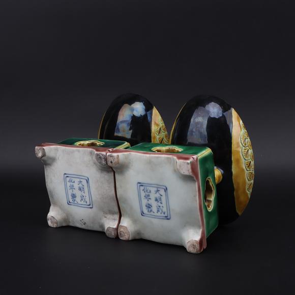 素三彩芦燕一对