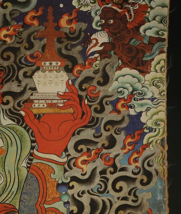 藏传矿物彩绘广目天王唐卡