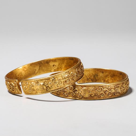 铜鎏金花纹手镯