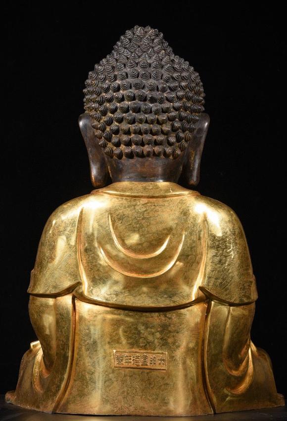 旧藏超大尺寸铜鎏金释迦摩尼佛造像