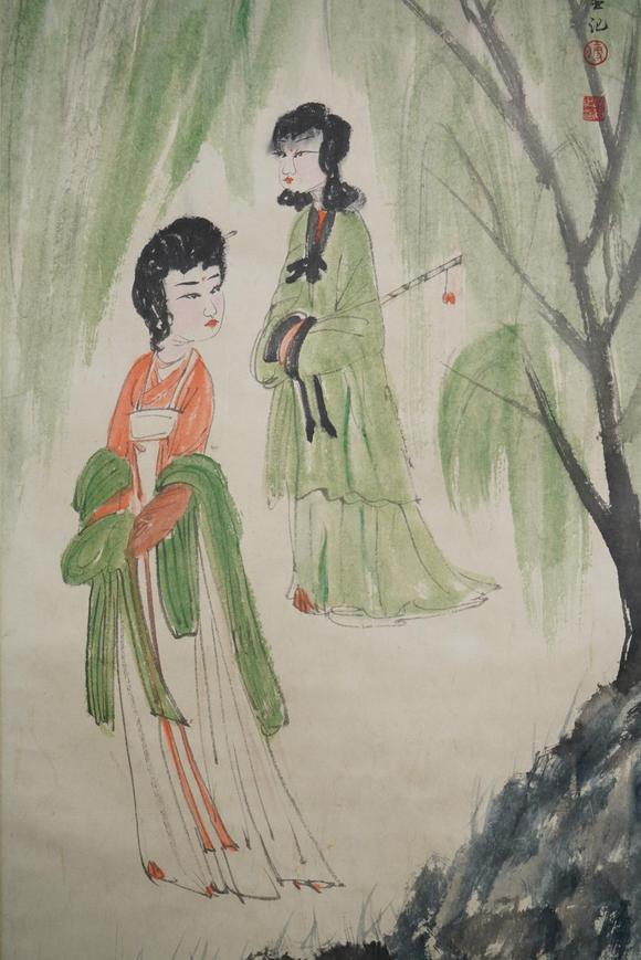 傅抱石二湘游春图立轴