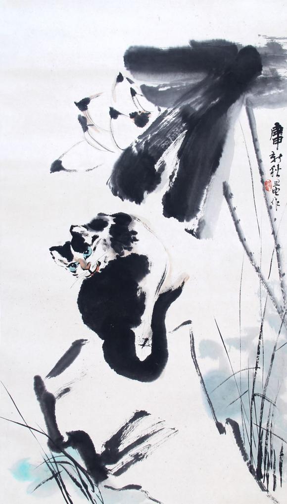 刘旦宅荷花猫趣