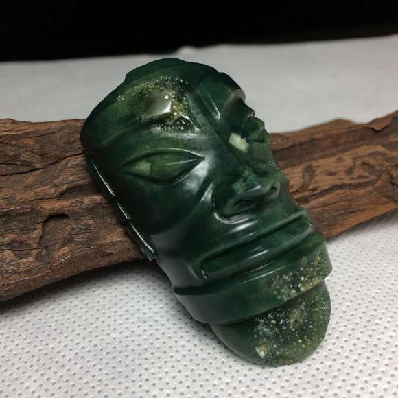 日本京都粤盛株式会社玛瑙复古三星堆神人面具吊坠