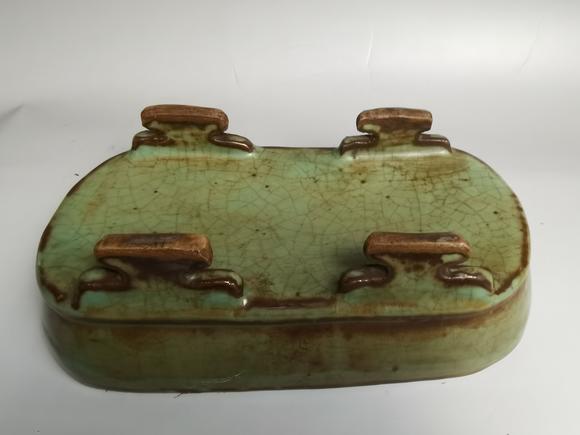 宋官窑绿釉水仙盆清宫旧藏乾隆御笔亲提