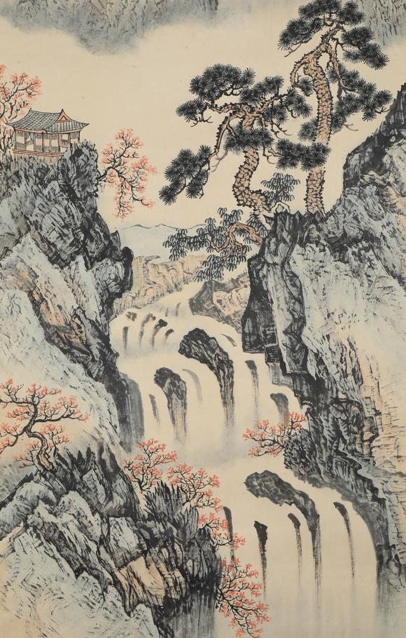陈少梅松山飞瀑图