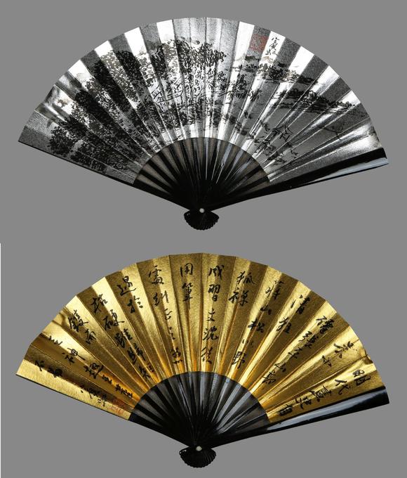 黄宾虹山水书法合扇