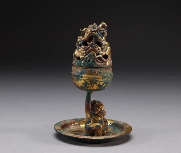 六禾株式会社宋代 铜质铜鎏金博山炉