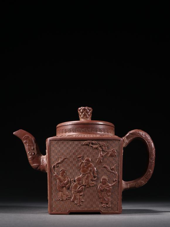 时大彬作原矿紫砂刻八仙壶