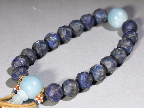 晚清青金石纽扣结十八子手持