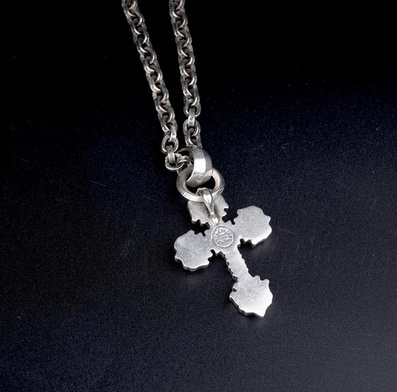 克罗心银质复古雕花大十字架粗链项链