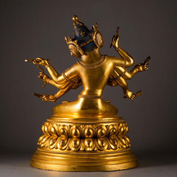 中国清代铜鎏金六臂观音佛造像