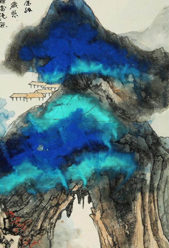 张大千泼彩山水