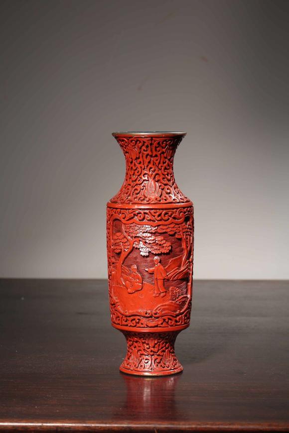 昭和时期铜胎剔红赏瓶 昭和时期铜胎剔红赏瓶估价 昭和时期铜胎剔红赏瓶高清大图 易拍全球东京价值古美术