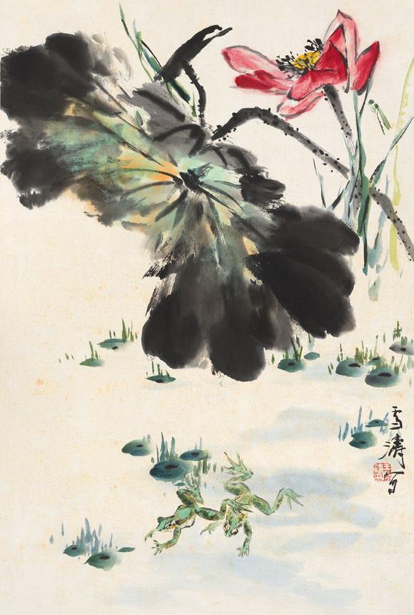 王雪涛6819031982荷塘清趣镜心设色纸本
