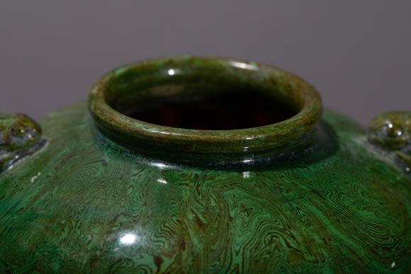 ancientchinesetangtricolorgreenglazedpot中国古代唐三彩绿釉双系罐