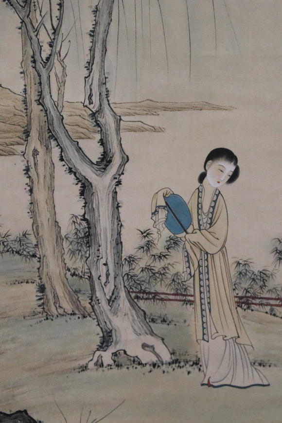 陈少梅三尺仕女立轴chenshaomeiinkandcoloronpaperpaintinglady