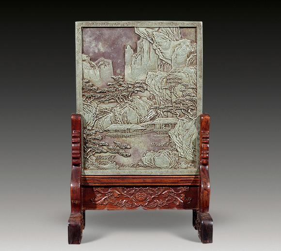 上海鸿生祁阳石雕山水人物故事插屏