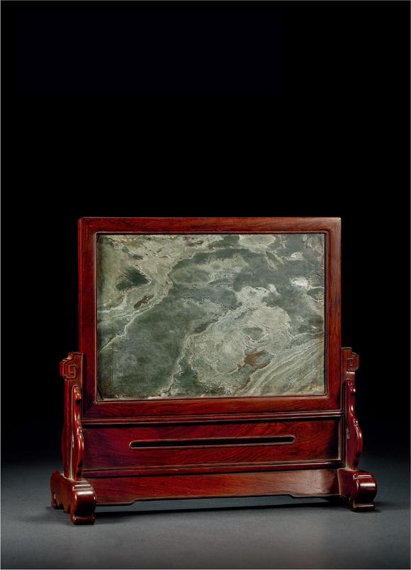 明清黄花梨嵌绿石屏风