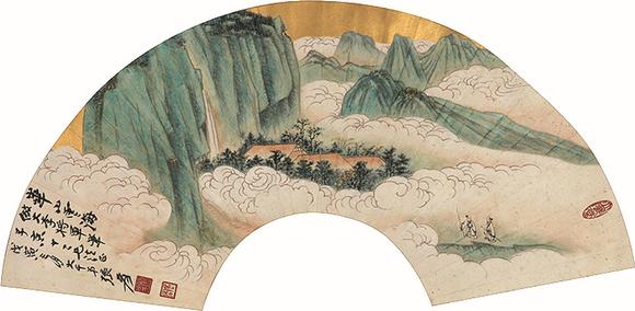 安徽九乐张大千 山水扇面