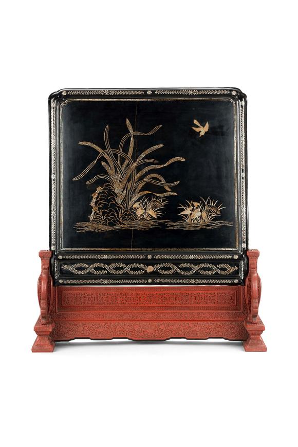 明代黑漆嵌螺钿人物故事插屏