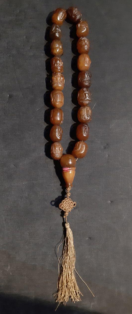 书画艺拍旧寿山石刻十八子手念珠